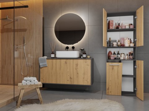 Szafka Łazienkowa Stojąca Słupek Antracyt Artisan z koszem 60 cm Lena 1KDK