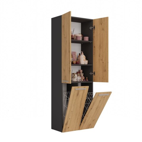 Szafka Łazienkowa Stojąca Słupek Antracyt Artisan z koszem 60 cm Lena 2KDD