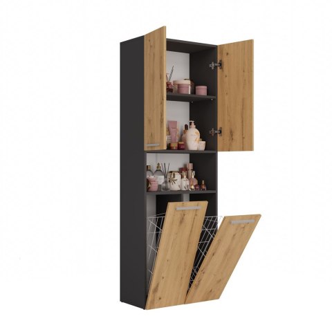 Szafka Łazienkowa Stojąca Słupek Antracyt Artisan z koszem 60 cm Lena 2KDK