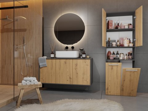 Szafka Łazienkowa Stojąca Słupek Antracyt Artisan z koszem 60 cm Lena 2KDK