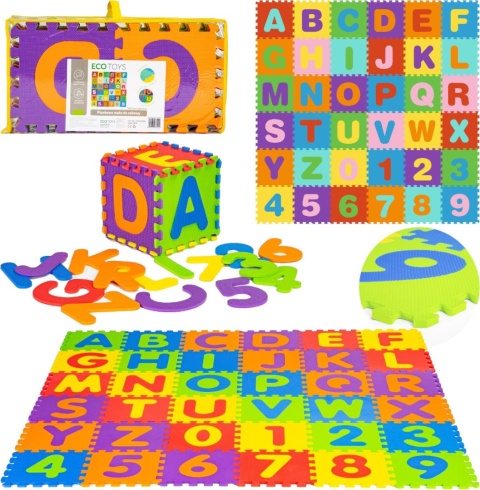 DUŻA MATA PIANKOWA EVA DLA DZIECI LITERY CYFRY PUZZLE 36 ELEMENTÓW 178X178