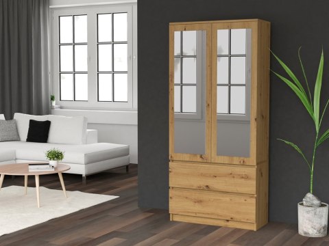 Szafa Z Lustrem Garderoba 2D2S 90 cm 2 Szuflady 4 Półki Drążek Duża Artisan