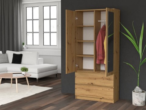 Szafa Z Lustrem Garderoba 2D2S 90 cm 2 Szuflady 4 Półki Drążek Duża Artisan