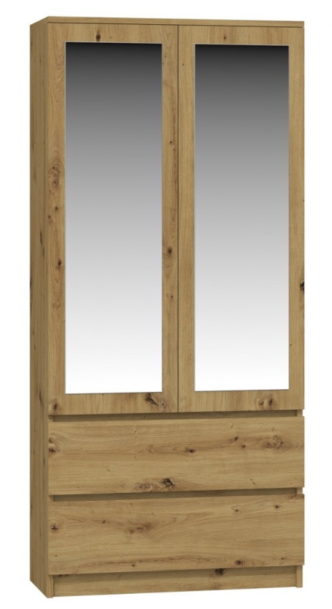 Szafa Z Lustrem Garderoba 2D2S 90 cm 2 Szuflady 4 Półki Drążek Duża Artisan
