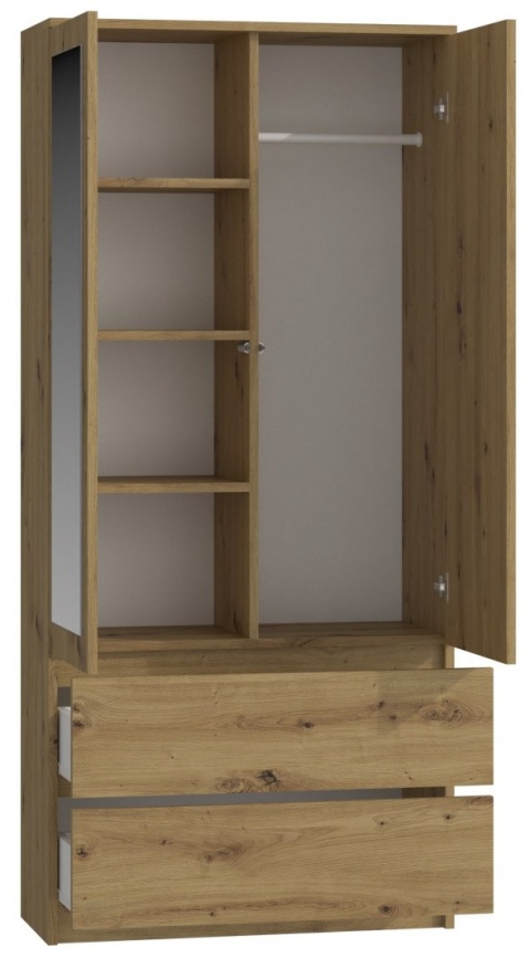 Szafa Z Lustrem Garderoba 2D2S 90 cm 2 Szuflady 4 Półki Drążek Duża Artisan