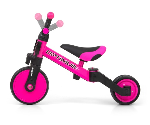 ROWEREK TRÓJKOŁOWY BIEGOWY Z PEDAŁAMI 3W1 OPTIMUS PINK PIANKOWE KOŁA 12m+
