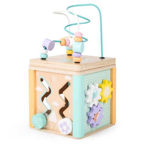 DREWNIANA KOSTKA EDUKACYJNA MANIPULACYJNA SORTER MULA KOŁA ZĘBATE ECOTOYS
