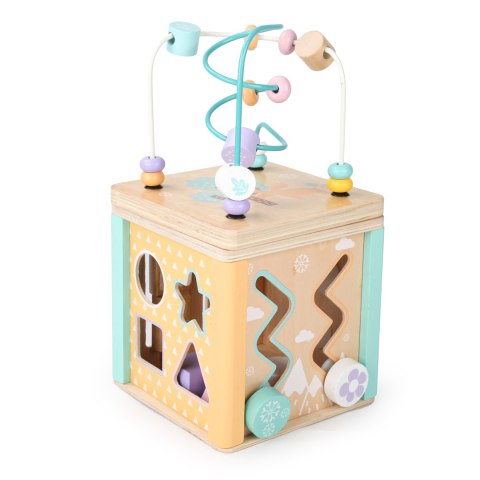 DREWNIANA KOSTKA EDUKACYJNA MANIPULACYJNA SORTER MULA KOŁA ZĘBATE ECOTOYS