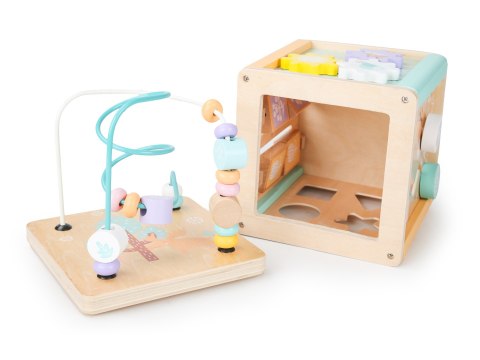 DREWNIANA KOSTKA EDUKACYJNA MANIPULACYJNA SORTER MULA KOŁA ZĘBATE ECOTOYS