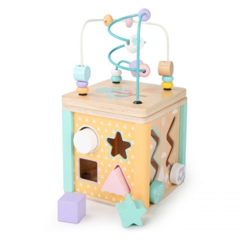 DREWNIANA KOSTKA EDUKACYJNA MANIPULACYJNA SORTER MULA KOŁA ZĘBATE ECOTOYS
