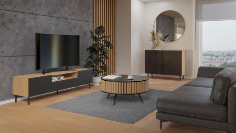SZAFKA RTV 160 KAMA SLIM ARTISAN/CZERŃ RYFLOWANA NOWOCZESNA