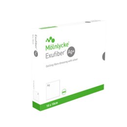 MOLNLYCKE Exufiber Ag 10x10cm /opk. 10 szt Żelujący opatrunek z włókien o szybkim działaniu przeciwbakteryjnym