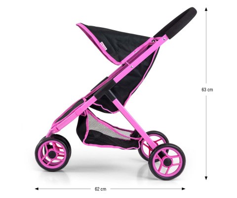 Wózek dla lalek Spacerówka Budka Metalowy Piankowe koła Susie Prestige Black