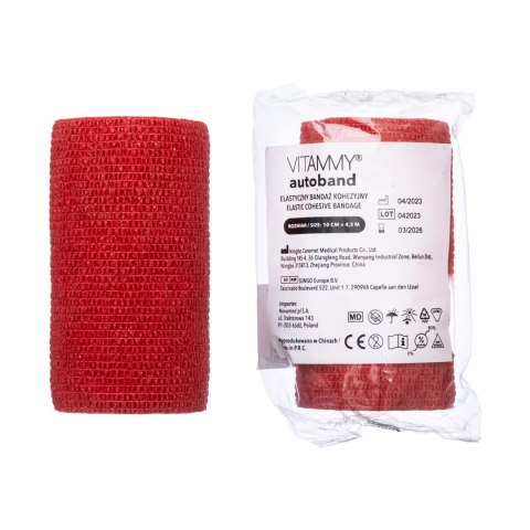 Vitammy Autoband kolor czerwony 10cm x 450cm Elastyczny bandaż kohezyjny samoprzylepny