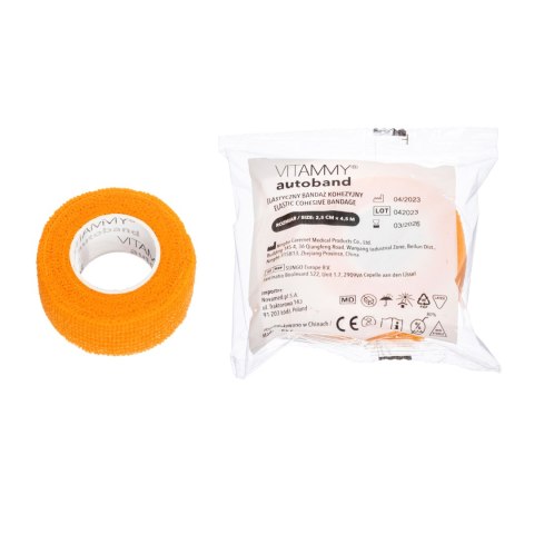 Vitammy Autoband kolor pomarańczowy 2,5cm x 450cm Elastyczny bandaż kohezyjny samoprzylepny