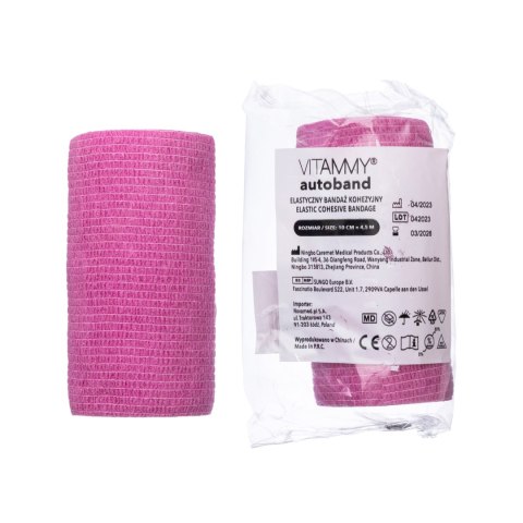 Vitammy Autoband kolor różowy 10cm x 450cm Elastyczny bandaż kohezyjny samoprzylepny