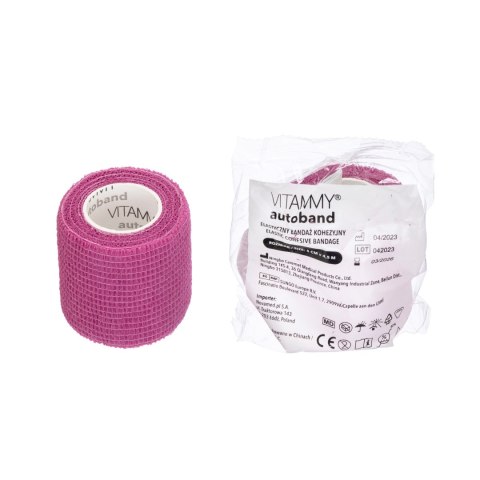 Vitammy Autoband kolor różowy 5cm x 450cm Elastyczny bandaż kohezyjny samoprzylepny