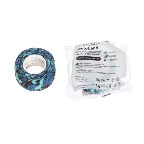Vitammy Autoband niebieskie moro 2,5cm x 450cm Elastyczny bandaż kohezyjny samoprzylepny