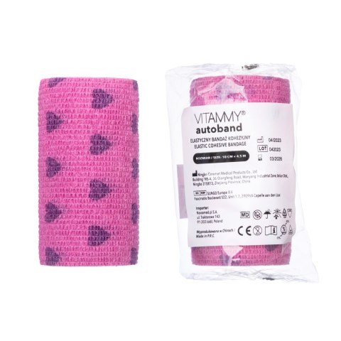 Vitammy Autoband serduszka fioletowe 10cm x 450cm Elastyczny bandaż kohezyjny samoprzylepny