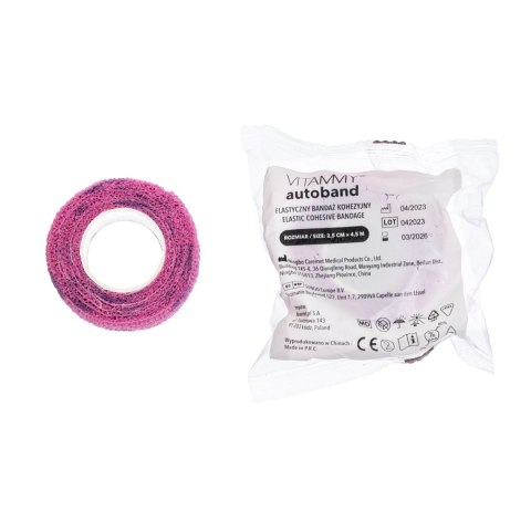 Vitammy Autoband serduszka fioletowe 2,5cm x 450cm Elastyczny bandaż kohezyjny samoprzylepny