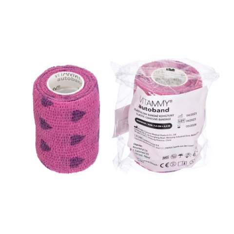 Vitammy Autoband serduszka fioletowe 7,5cm x 450cm Elastyczny bandaż kohezyjny samoprzylepny