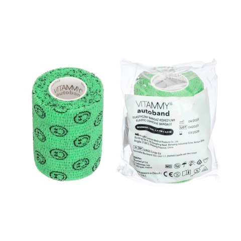 Vitammy Autoband zielone buźki 7,5cm x 450cm Elastyczny bandaż kohezyjny samoprzylepny