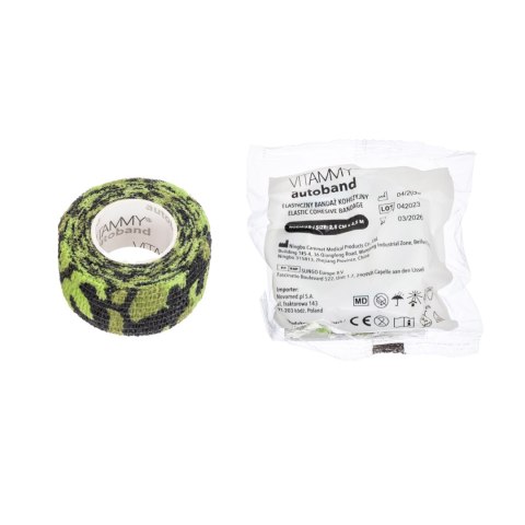 Vitammy Autoband zielone moro 2,5cm x 450cm Elastyczny bandaż kohezyjny samoprzylepny