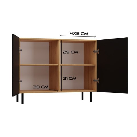 Komoda Ryflowana Kama Szafka Półki na Nóżkach Artisan/Czarna Tip-On