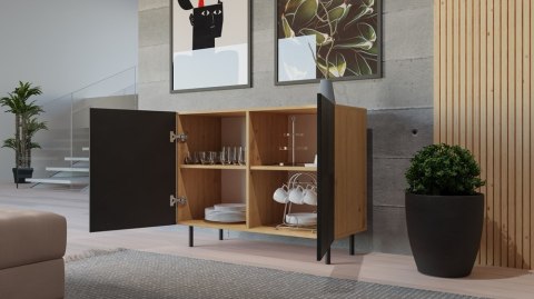 Komoda Ryflowana Kama Szafka Półki na Nóżkach Artisan/Czarna Tip-On