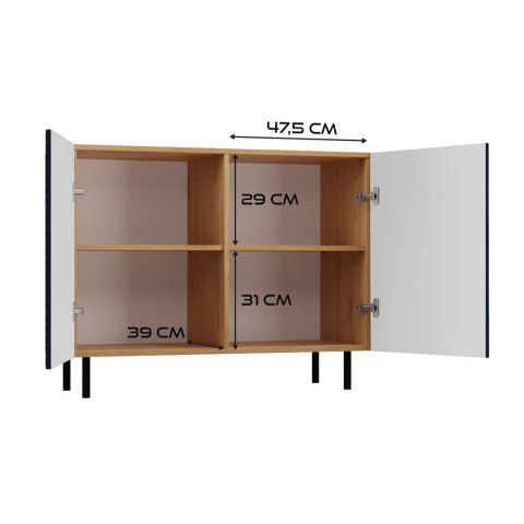 Komoda Ryflowana Szafka na nóżkach 4 półki drzwi Dąb Artisan+Granat 78x100