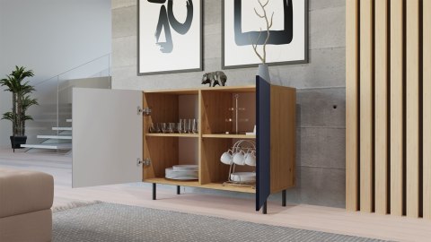 Komoda Ryflowana Szafka na nóżkach 4 półki drzwi Dąb Artisan+Granat 78x100