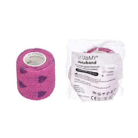 Vitammy Autoband serduszka fioletowe 5cm x 450cm Elastyczny bandaż kohezyjny samoprzylepny