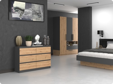 Komoda z szufladami Lilia L6 120 cm Duża Do Salonu Pojemna Antracyt Artisan