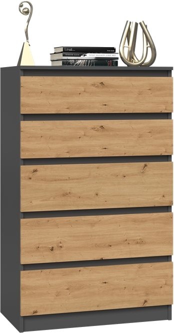 Komoda z 5 Szufladami Duża Do Salonu 70x109x40 cm Antracyt Artisan Lilia L5