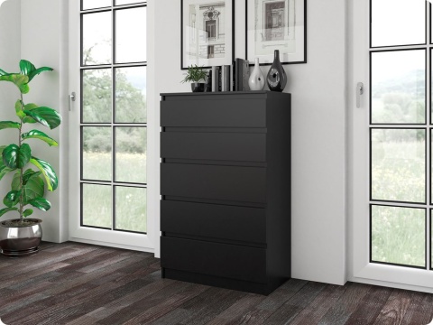 Komoda z 5 Szufladami Duża Do Salonu 70x109x40 cm Czarna Lilia L5 Pojemna