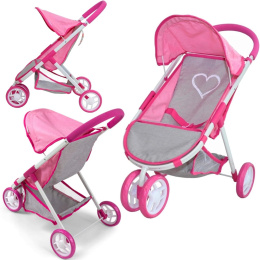 Wózek dla lalek Spacerówka Budka Metalowy Piankowe koła Susie Prestige Pink