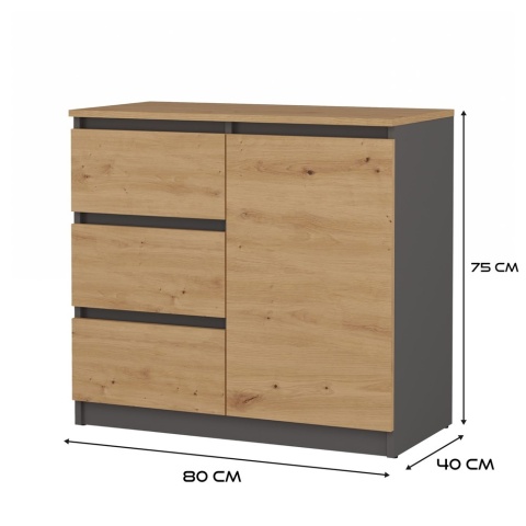 Komoda Szafka z Szufladami Antracyt Artisan B do Salonu 80x75x40 Lilia 1D3S