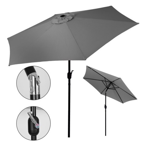 DUŻY PARASOL OGRODOWY SKOŚNY ŁAMANY Z KORBĄ 6 ŻEBER SZARY 270 CM