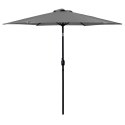 DUŻY PARASOL OGRODOWY SKOŚNY ŁAMANY Z KORBĄ 6 ŻEBER SZARY 270 CM