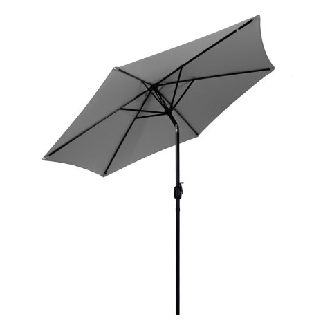 DUŻY PARASOL OGRODOWY SKOŚNY ŁAMANY Z KORBĄ 6 ŻEBER SZARY 270 CM