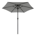 DUŻY PARASOL OGRODOWY SKOŚNY ŁAMANY Z KORBĄ 6 ŻEBER SZARY 270 CM