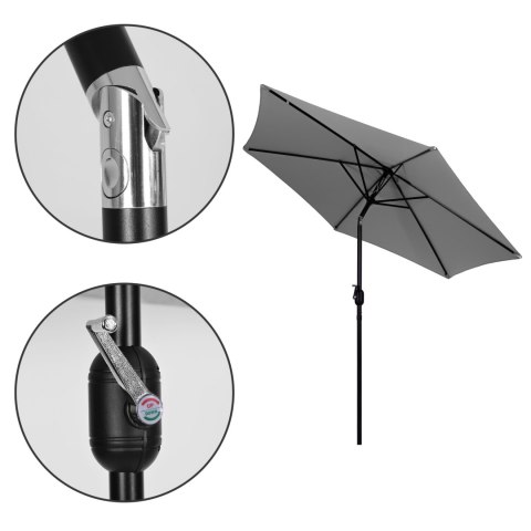 DUŻY PARASOL OGRODOWY SKOŚNY ŁAMANY Z KORBĄ 6 ŻEBER SZARY 270 CM