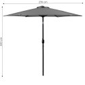 DUŻY PARASOL OGRODOWY SKOŚNY ŁAMANY Z KORBĄ 6 ŻEBER SZARY 270 CM