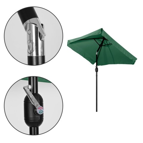 PROSTOKĄTNY DUŻY PARASOL OGRODOWY SKOŚNY ŁAMANY Z KORBĄ ZIELONY 200 X 140 CM
