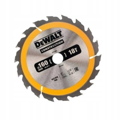 DEWALT PIŁA TARCZOWA DO DREWNA 160/20MM, 18 ZĘBÓW