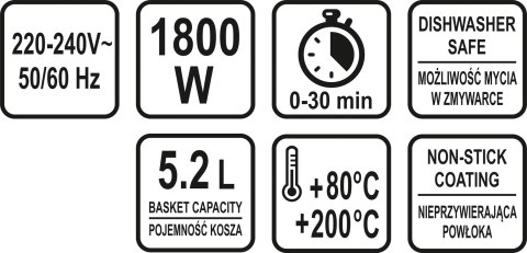 LUND FRYTKOWNICA BEZTŁUSZCZOWA 1800W, 5.2L.