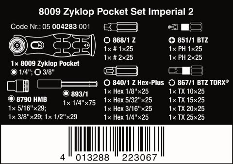 WERA ZESTAW ZYKLOP POCKET SET IMPERIAL SET 2, 18CZ. WERA