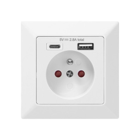 ORNO GNIAZDO POJEDYNCZE 2P+Z USB-A + USB-C WYJŚCIE