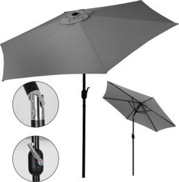 DUŻY PARASOL OGRODOWY SKOŚNY ŁAMANY Z KORBĄ 6 ŻEBER SZARY 270 CM