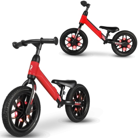 Rowerek Biegowy Dla Dzieci Świecący LED Spark Red Qplay Gumowe opony